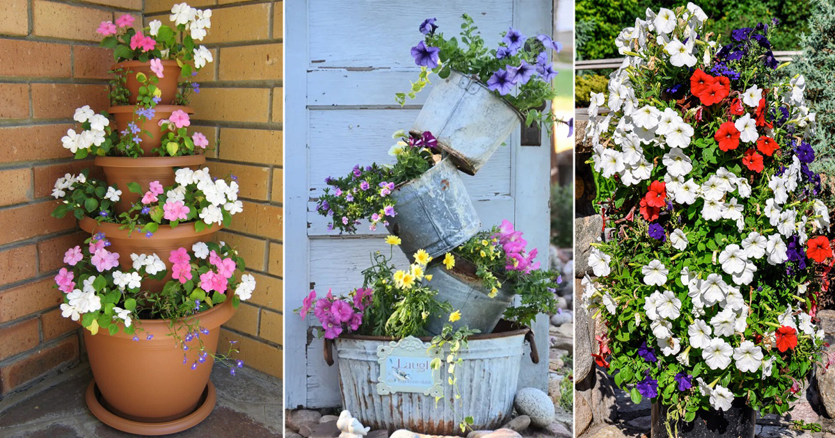 11 DIY Flower Tower Ideas - Hello Lidy